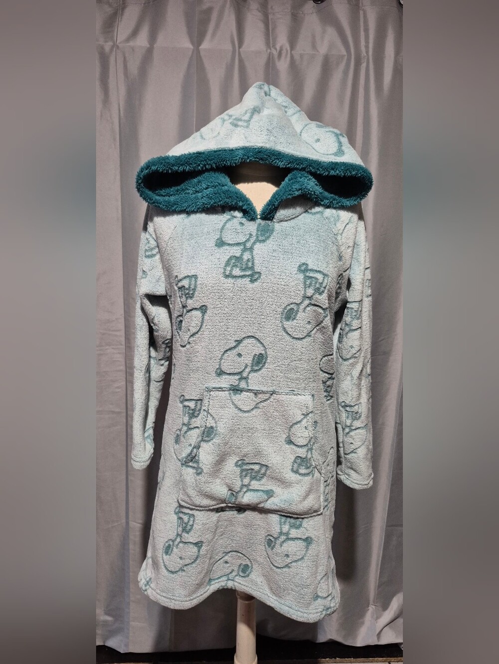 Light Teal Snoopy Hooded Plush Women's Sweater